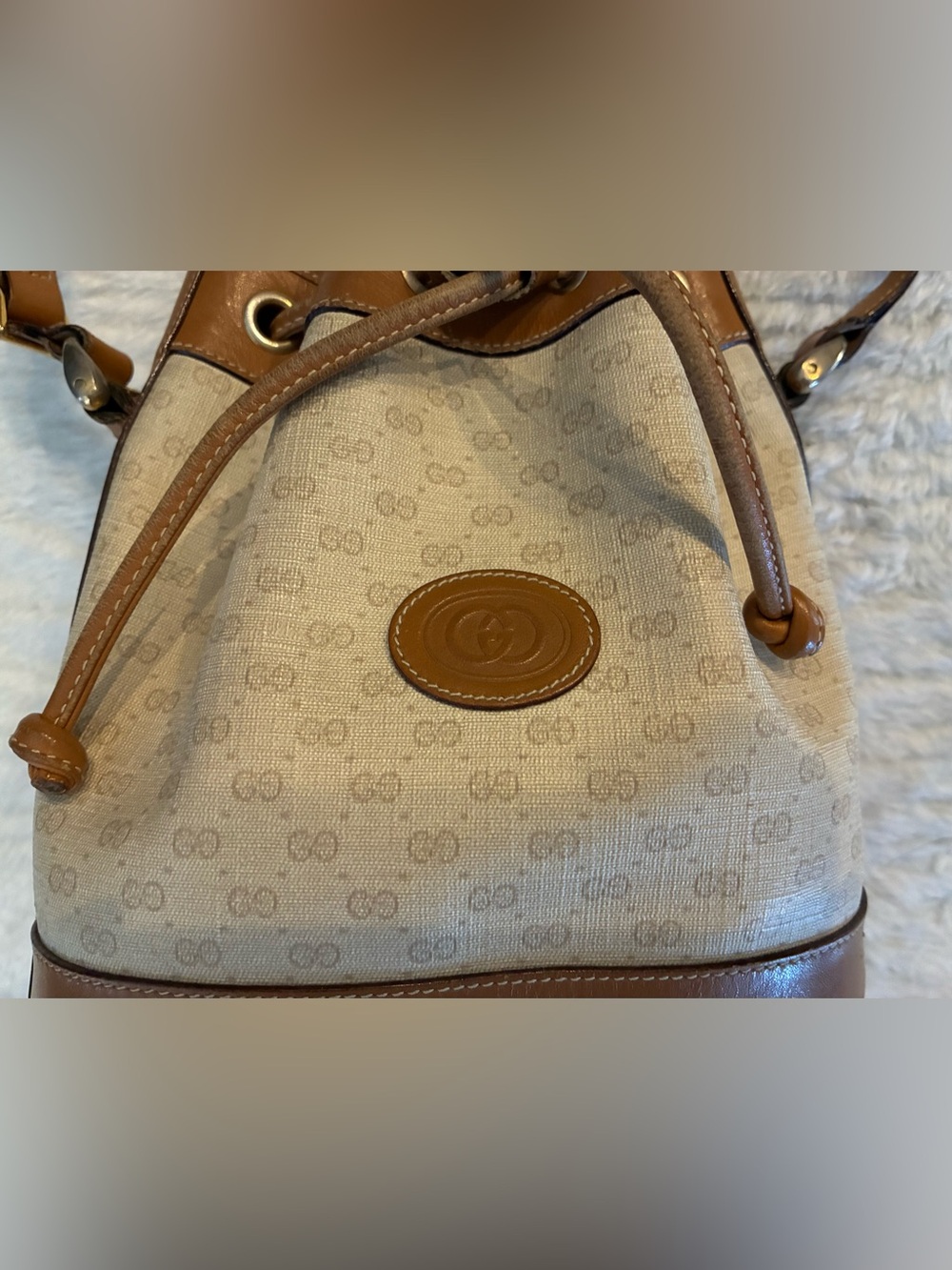 GUCCI Vintage Monogram Beige Brown Mini Bucket Bag - Picture 2 of 5
